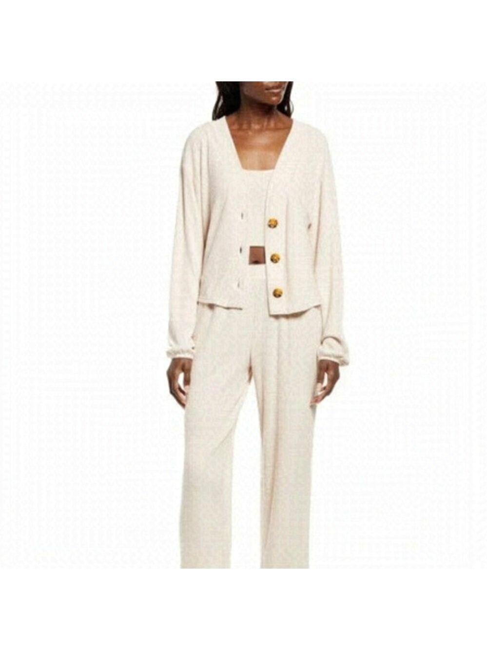 OPEN Edit BNWOT women ribbed soft beige cardigan sweater sz medium